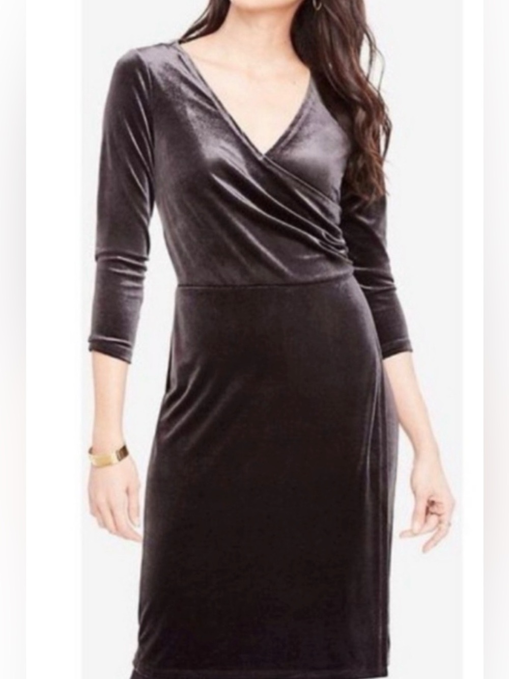 Ann Taylor Black Velour Faux Wrap Dress Sz XXL